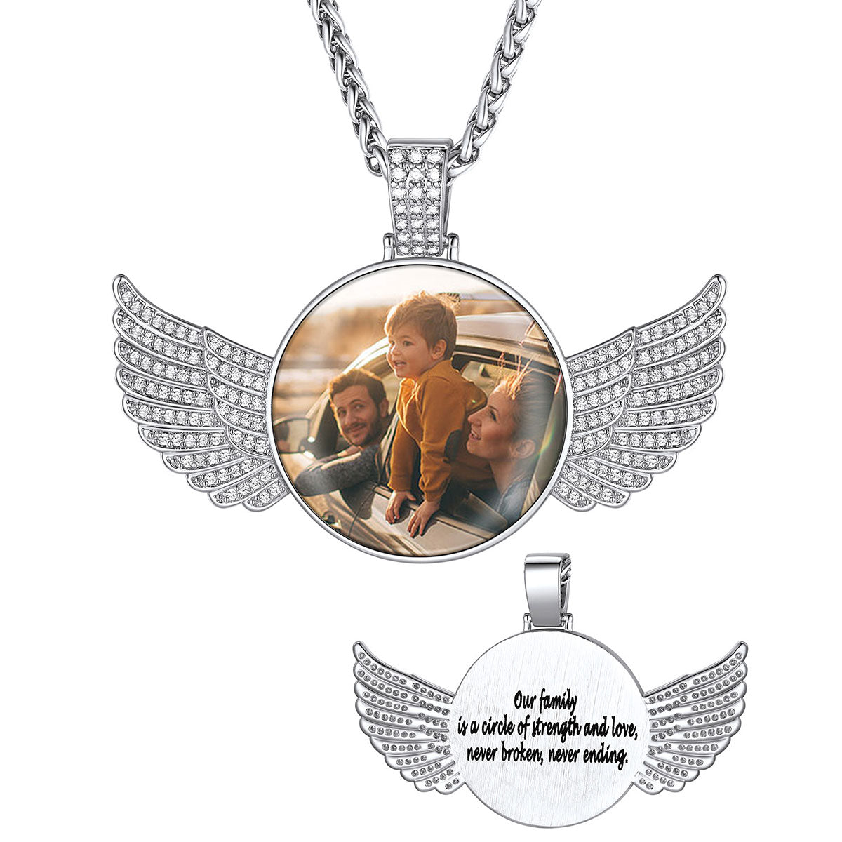 Angel Wings Picture Necklace with Cubic Zirconia 47MM