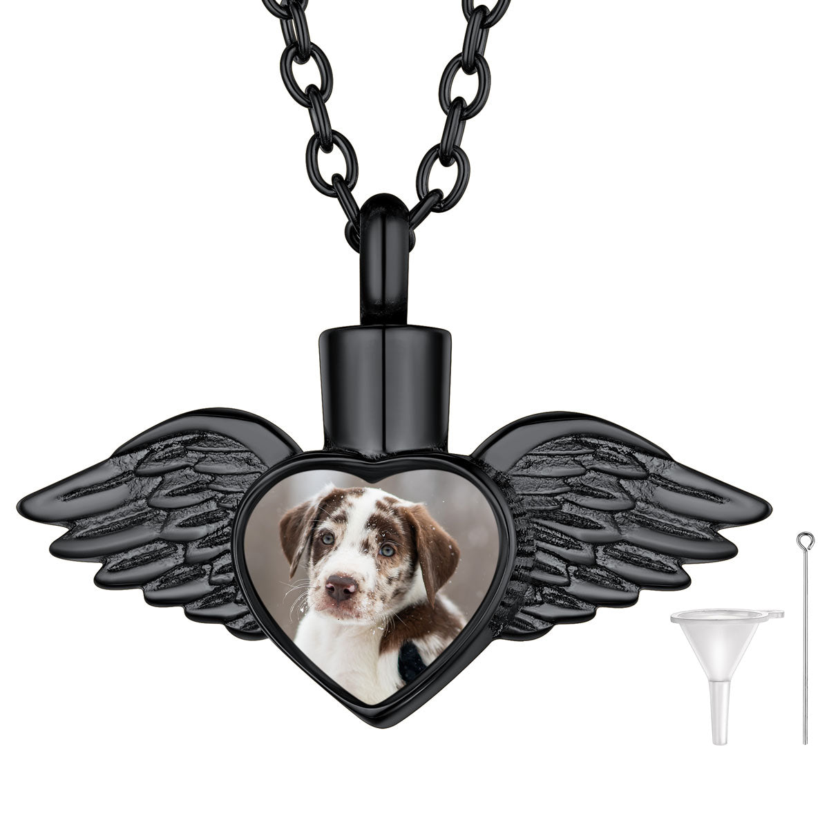 Black Angel Wings Urn Necklace with Photo