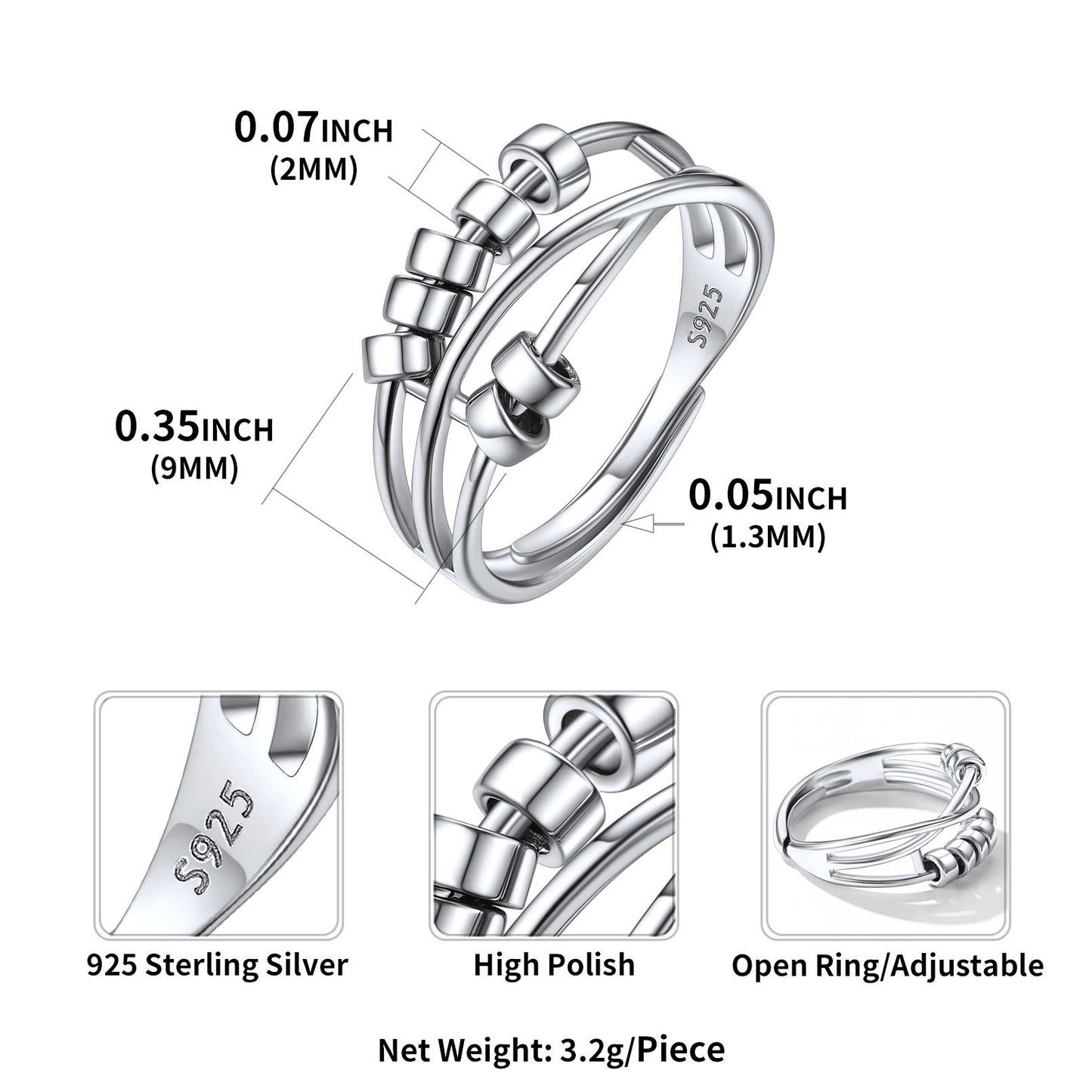 Anti Anxiety Fidget Rings for Women Dimension, Durable, Solid