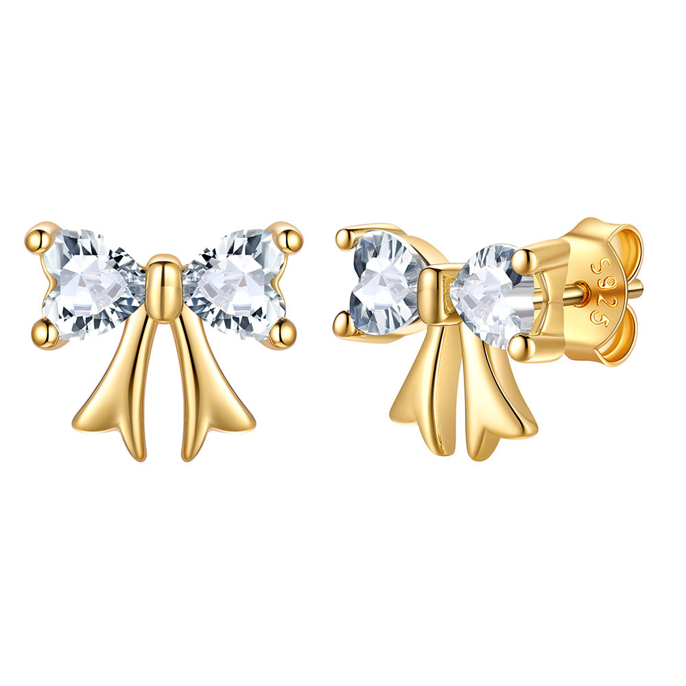 April Birthstone Bow Earrings Gold Plated