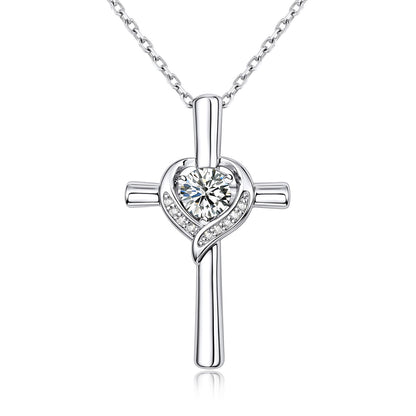 April Birthstone Cross Necklace For Women on a white background