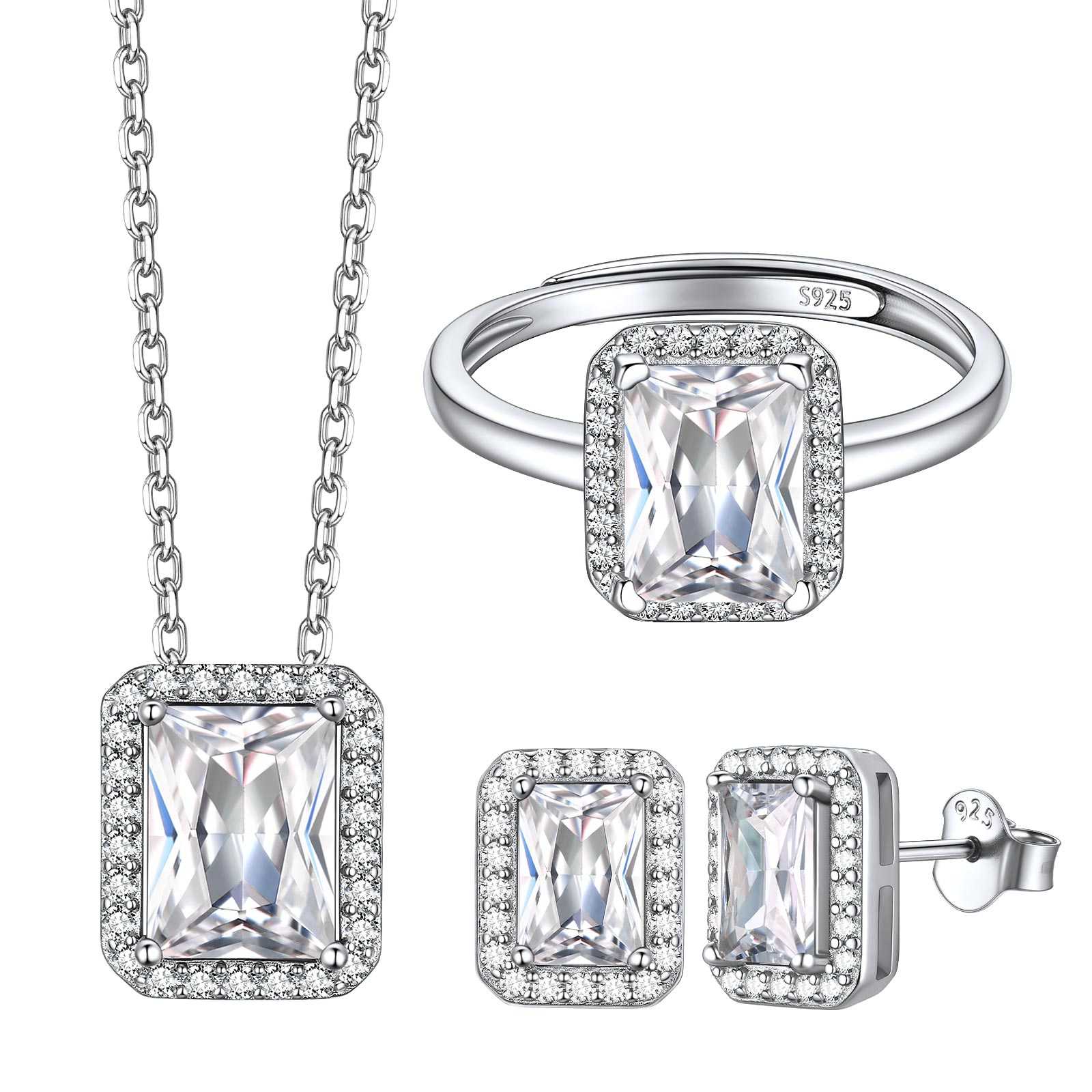 April Birthstone Emerald Cut Jewelry Set