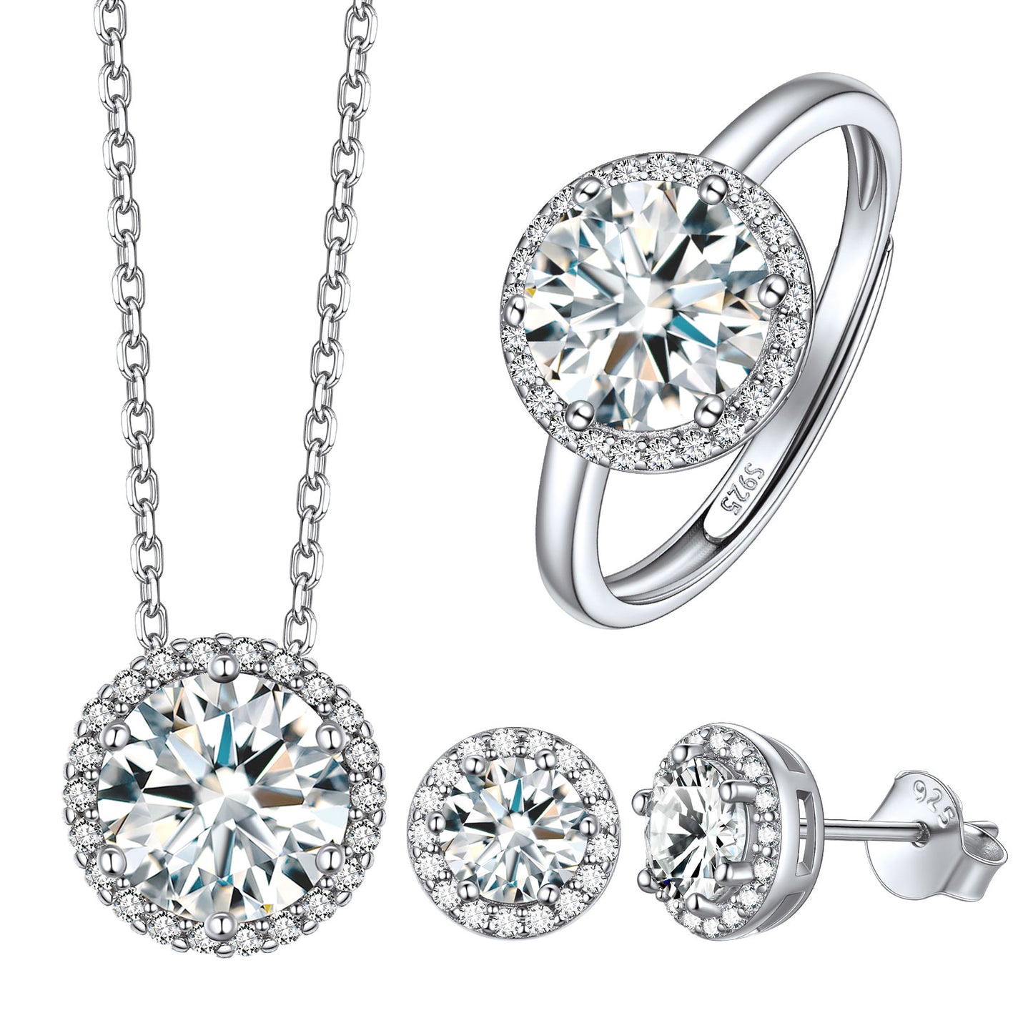 Round Halo Birthstone Jewelry Set