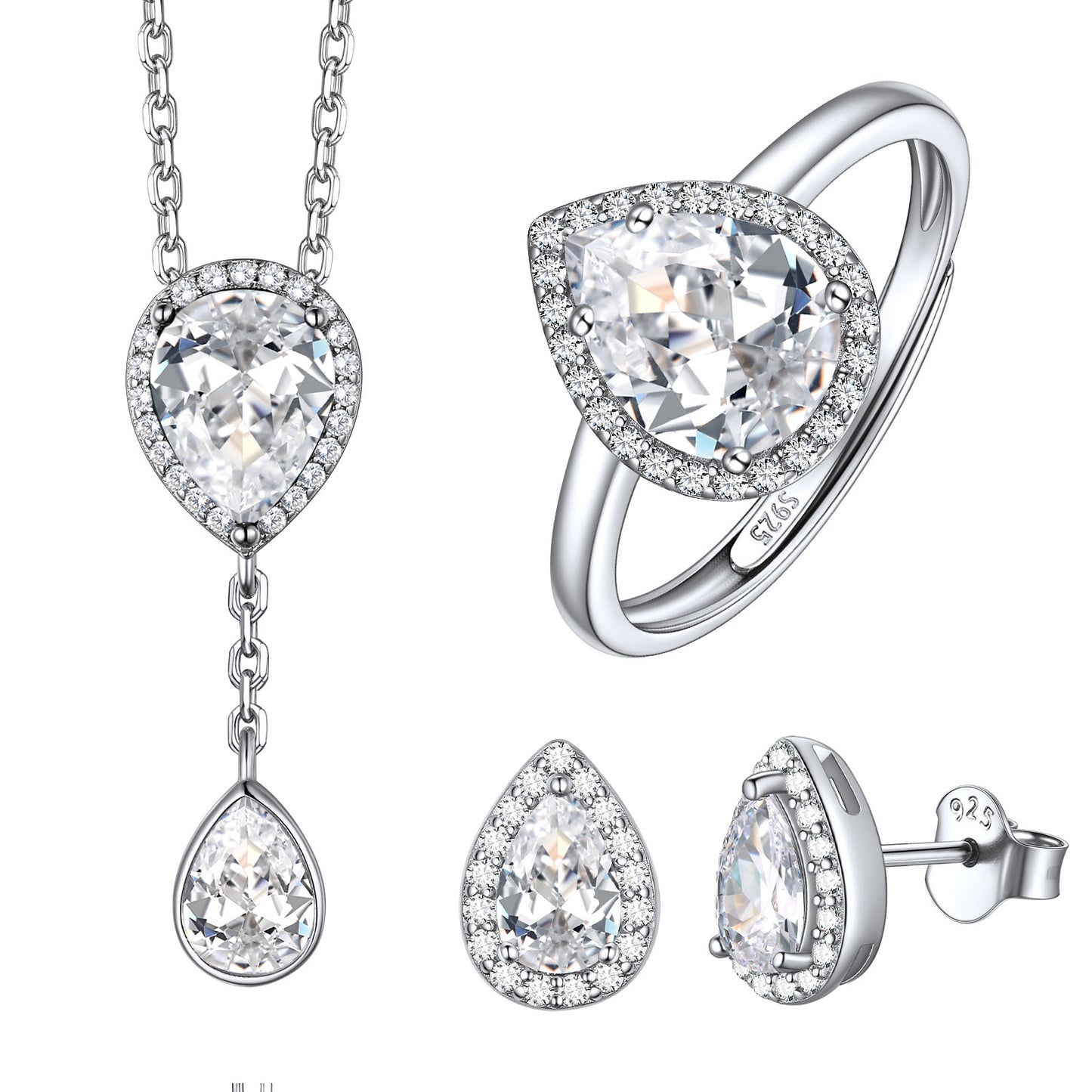 Halo Pear Cut Birthstone Jewelry Set