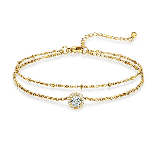April Birthstone Layer Halo Anklet Gold Plated