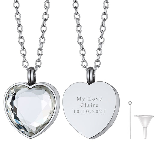 April Birthstone Urn Necklaces for Ashes  Steel