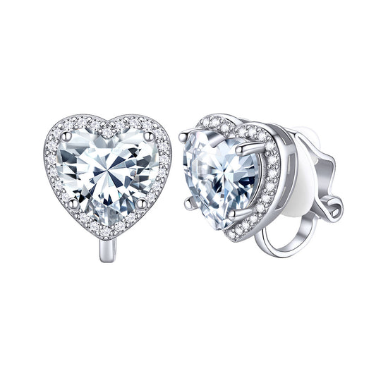 April Heart Birthstone Clip-on Earrings