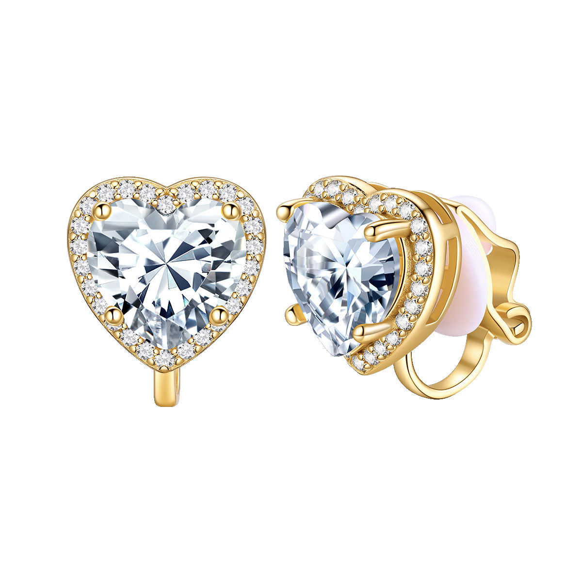 April Heart Birthstone Clip-on Earrings Gold Plated