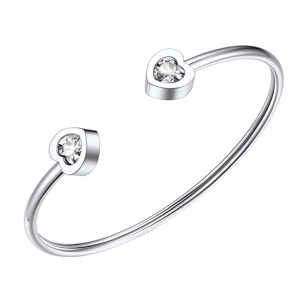 April Heart Birthstone Cuff Bracelet