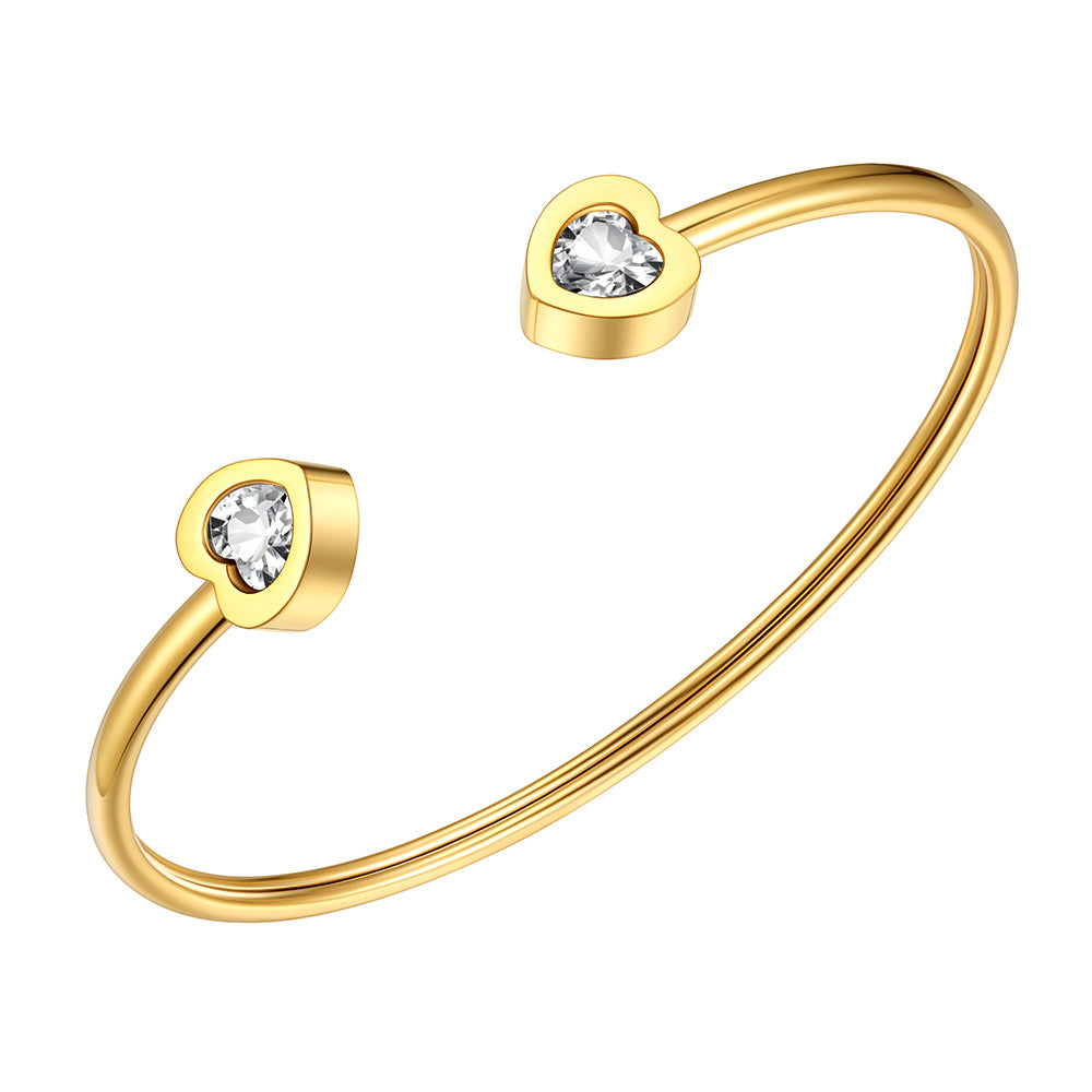 April Heart Birthstone Cuff Bracelet Gold-3