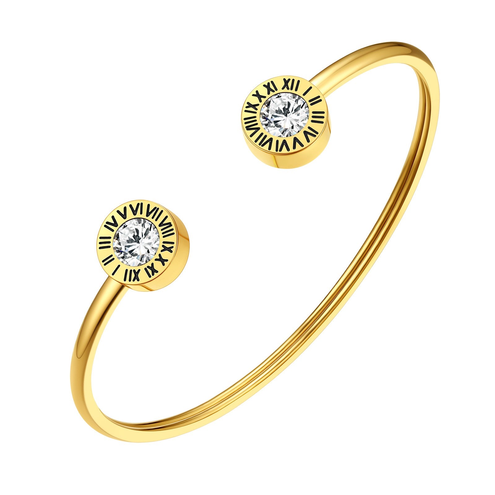 April Roman Numerals Birthstones Cuff Bracelet Gold