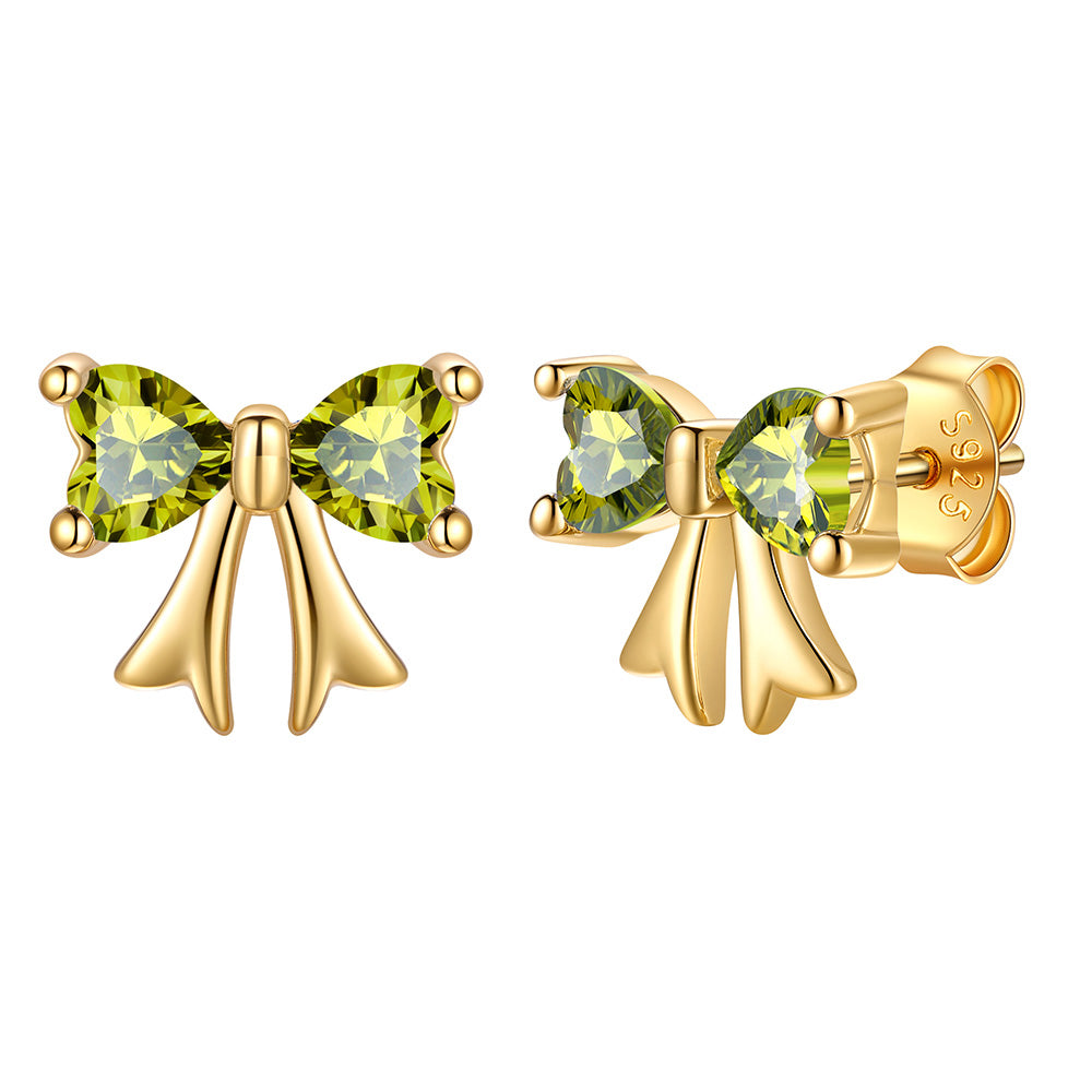 August Birthstone Bow Earrings Gold Plated