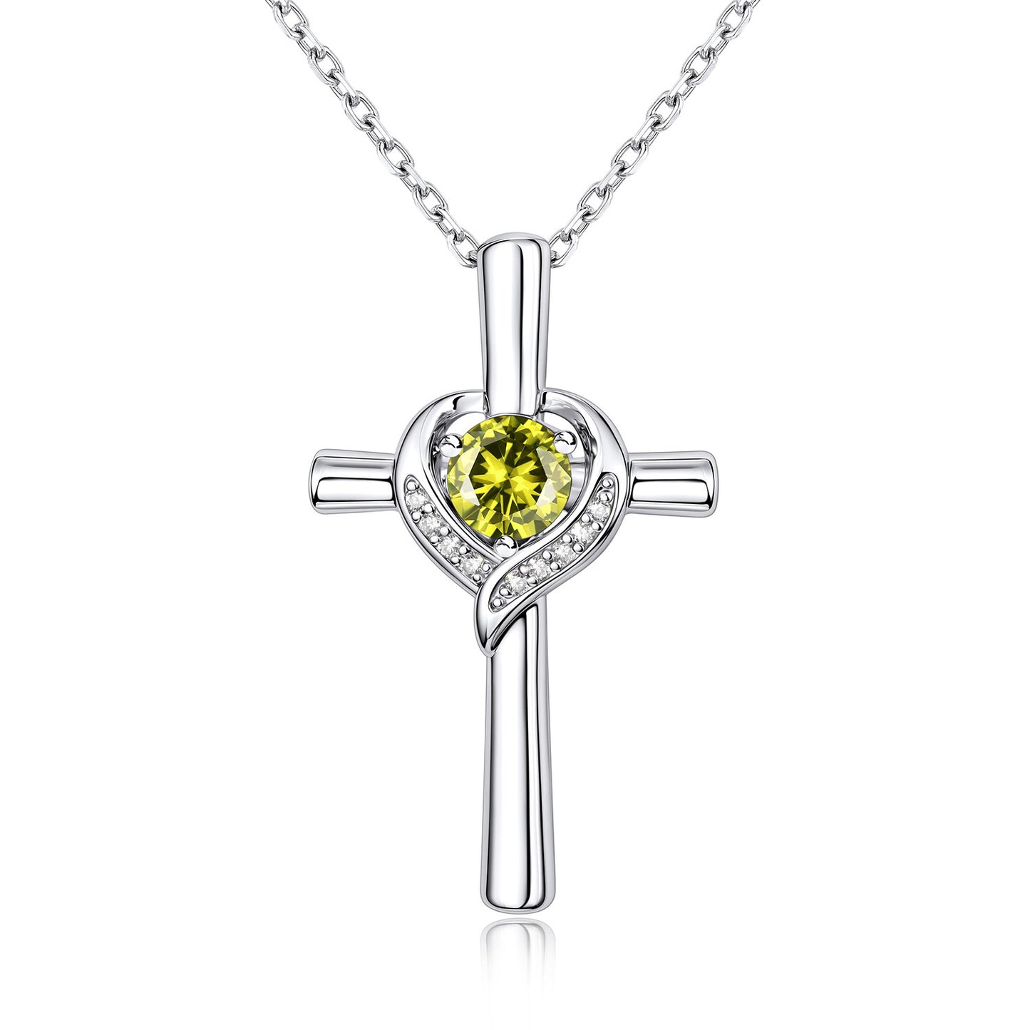 August Birthstone Cross Necklace For Women on a white background