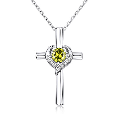 August Birthstone Cross Necklace For Women on a white background