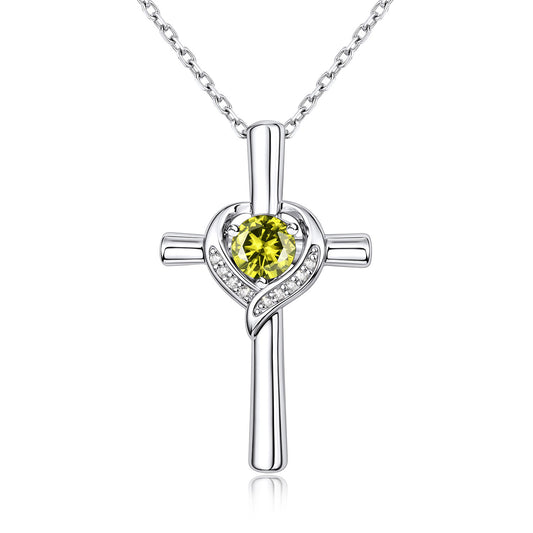 August Birthstone Cross Necklace For Women on a white background