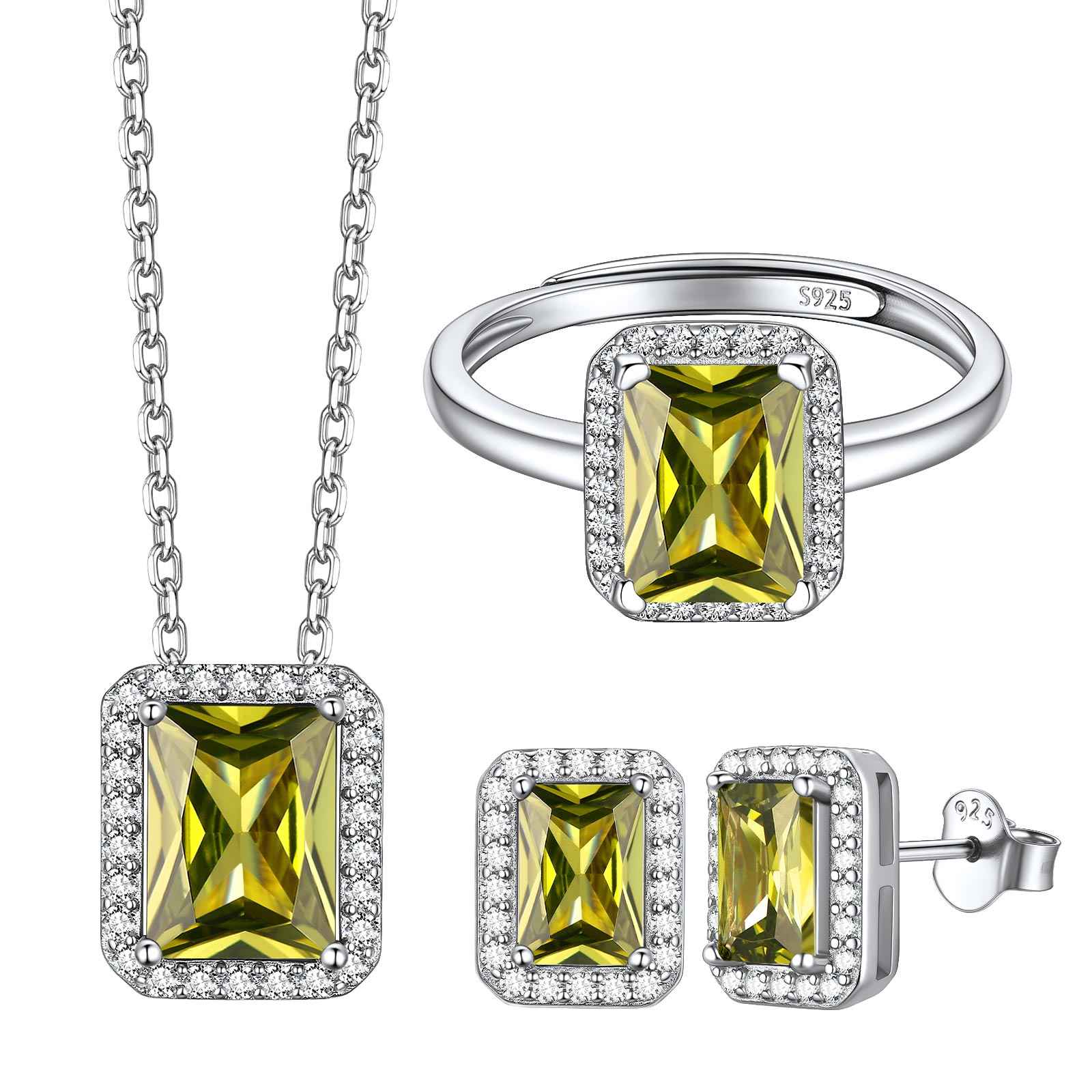 August Birthstone Emerald Cut Jewelry Set