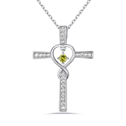 August Birthstone Infinity Cross Necklace For Women on a white background