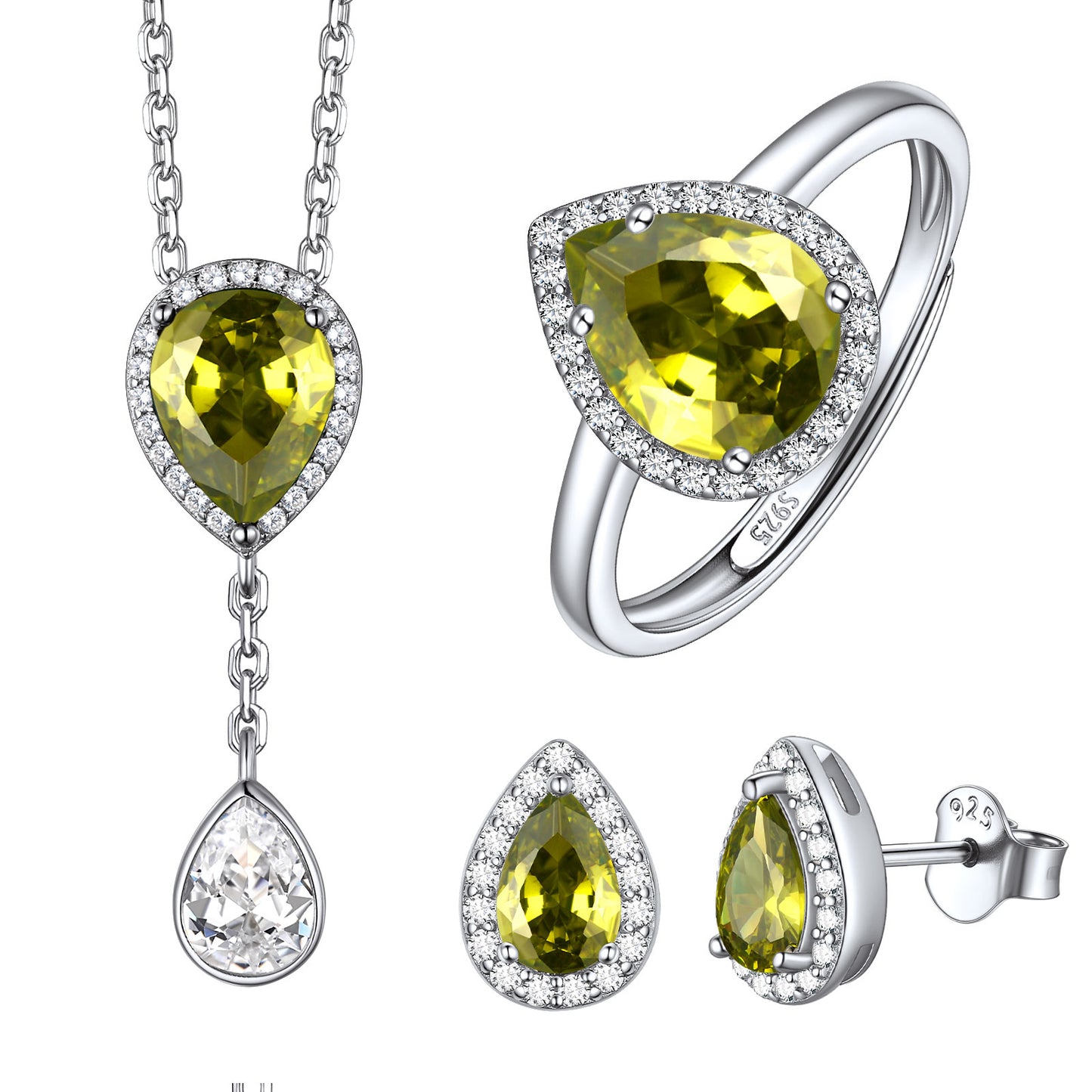 Halo Pear Cut Birthstone Jewelry Set