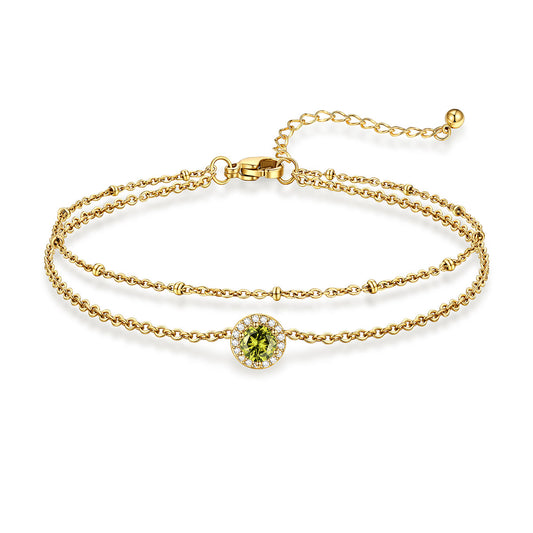 August Birthstone Layer Halo Anklet Gold Plated