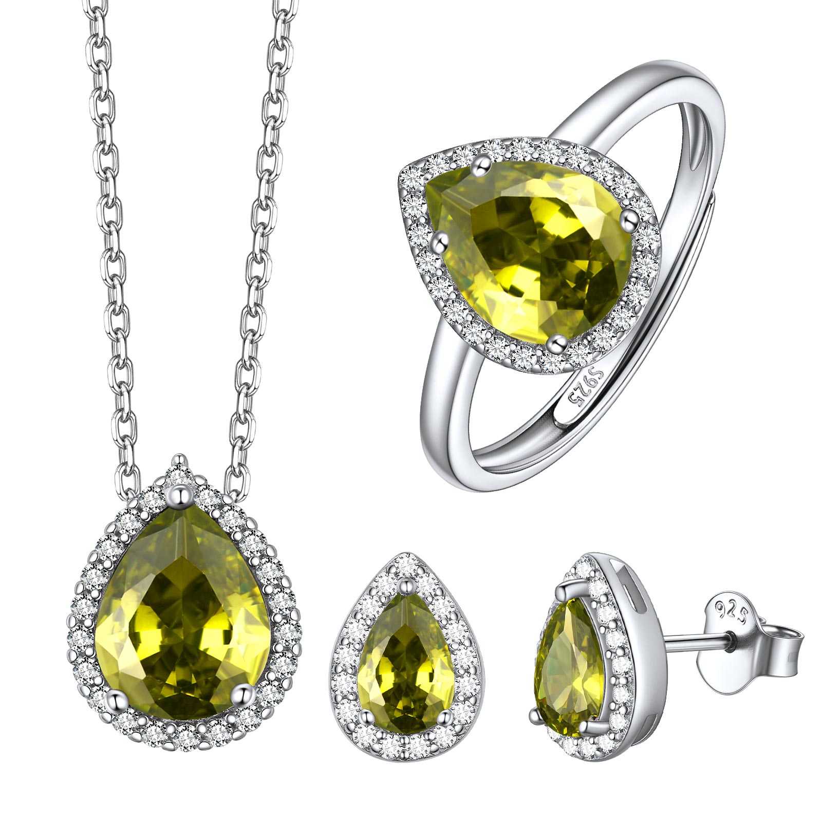 August Halo Teardrop Birthstone Jewelry Set