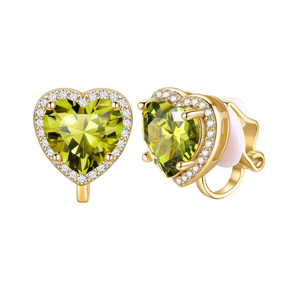 August Heart Birthstone Clip-on Earrings Gold Plated