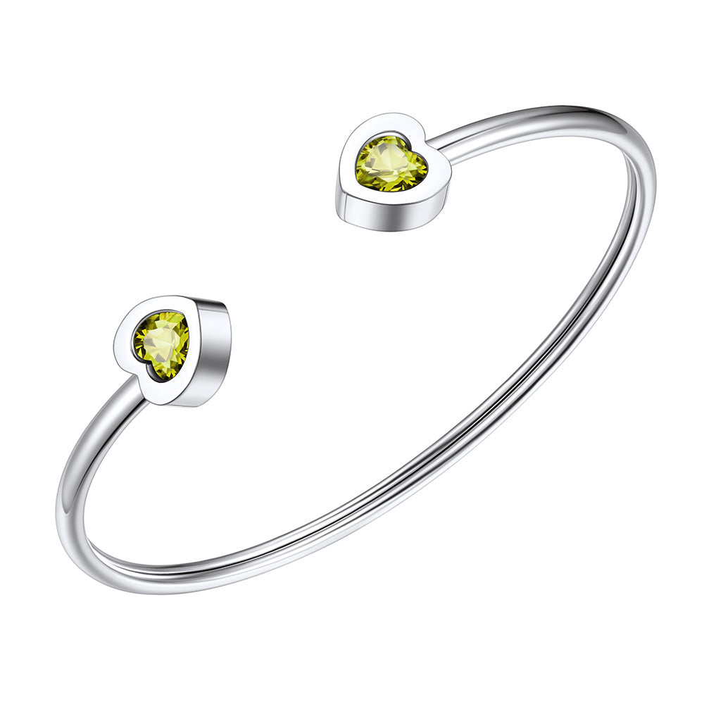 August Heart Birthstone Cuff Bracelet