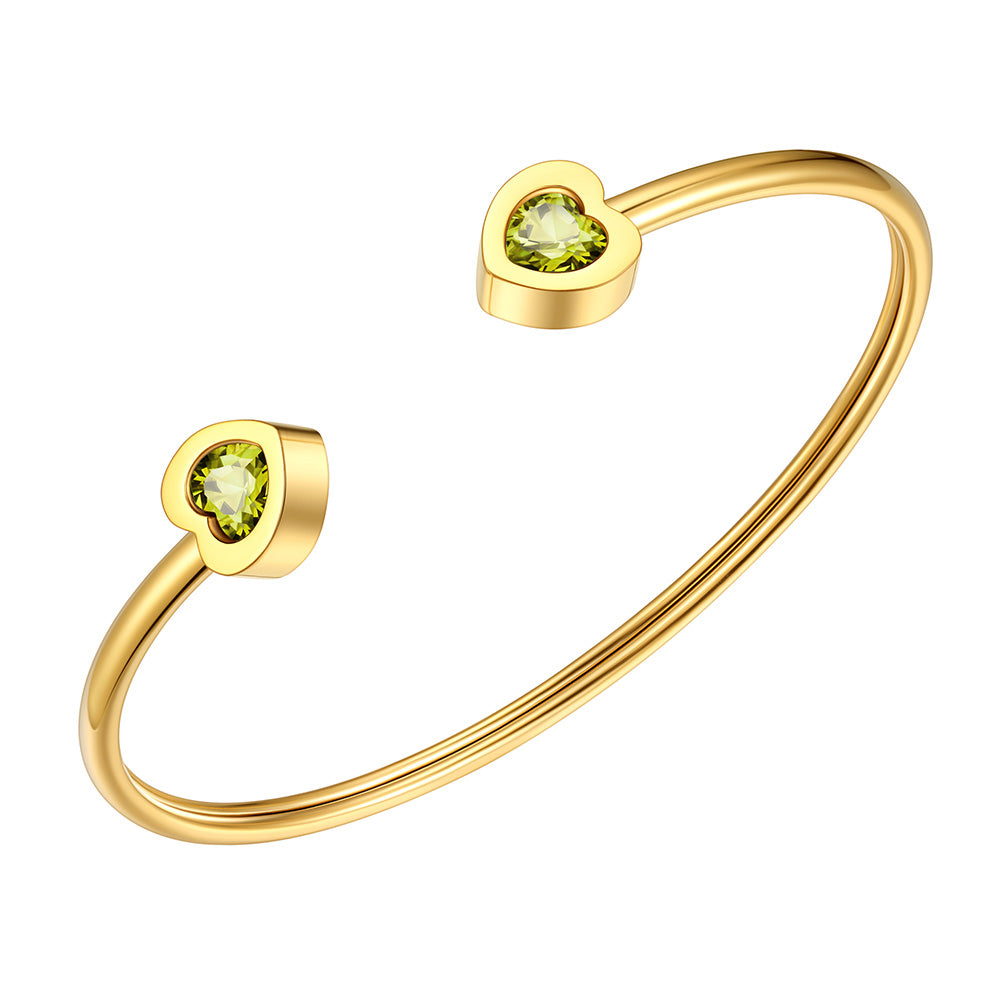 August Heart Birthstone Cuff Bracelet Gold