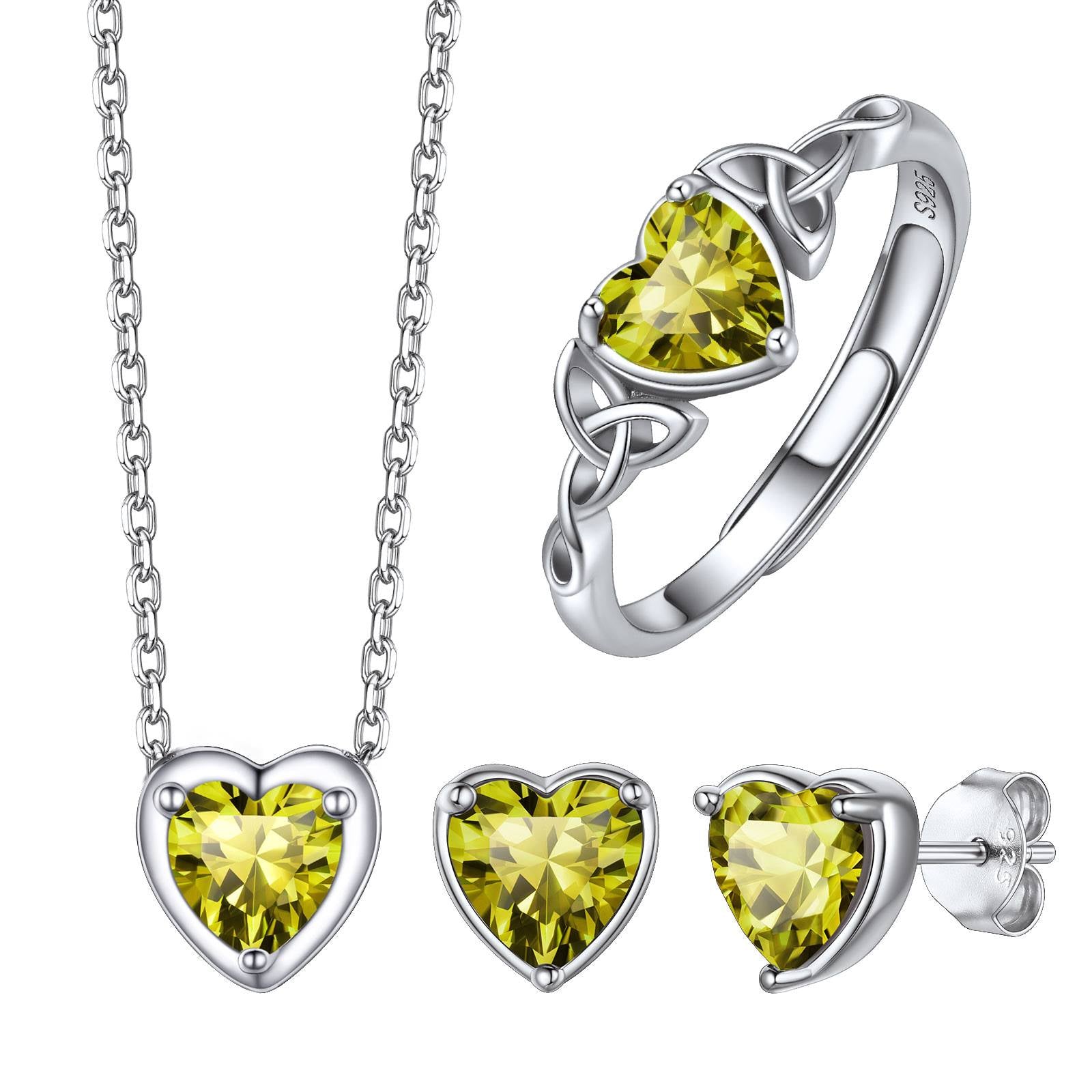 August Heart Birthstone Jewelry Set