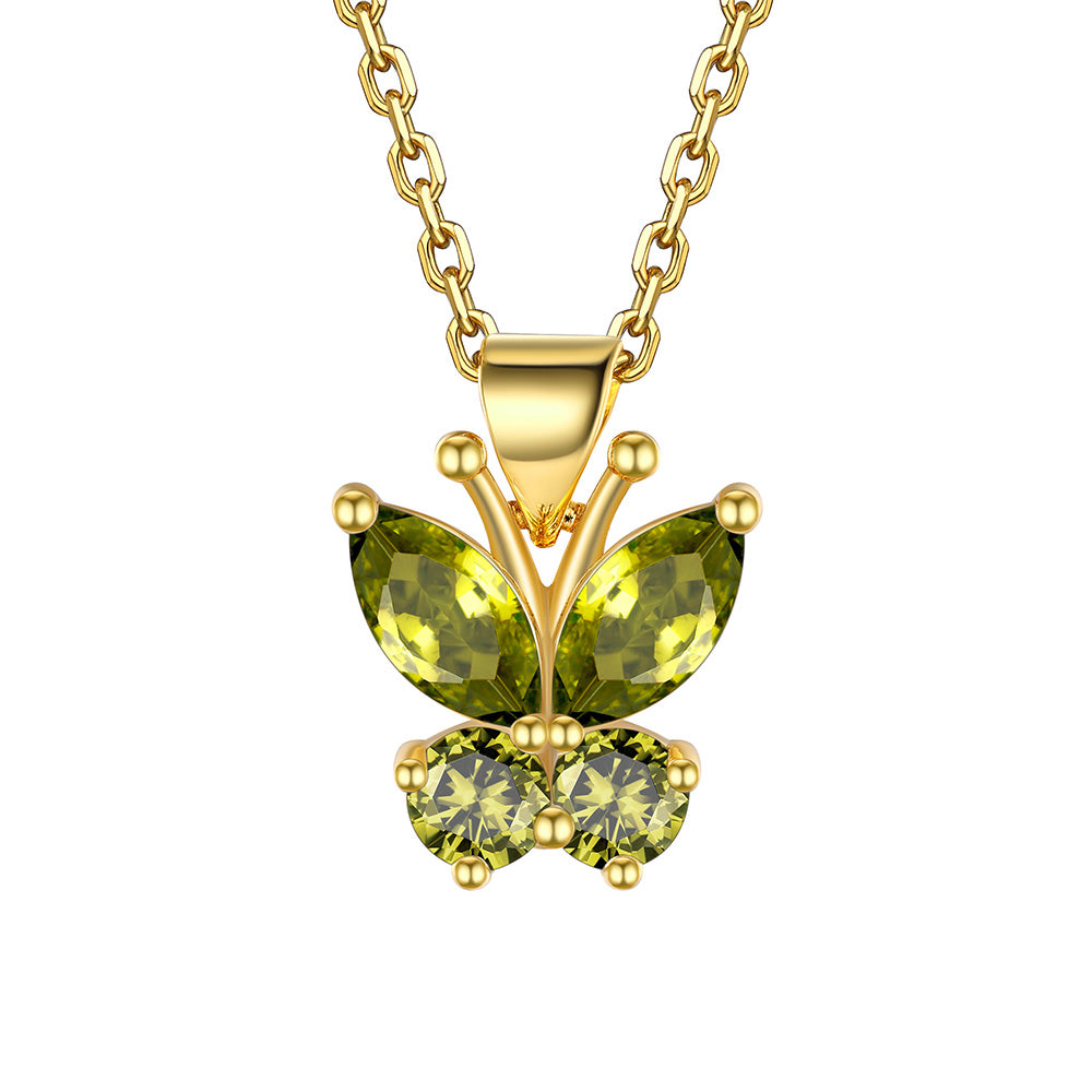 August birthstone butterfly necklace Gold Plated