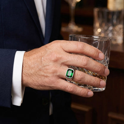 Chunky Gemstone Signet Band Ring for Men