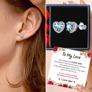 Sterling Silver Heart Birthstone Halo Stud Earrings