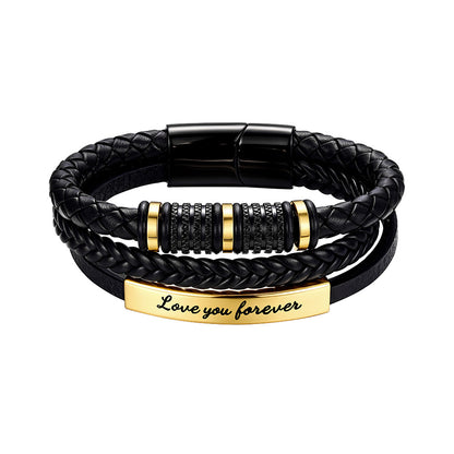 Custom Multi-Layer Braided Leather Bracelet Engraved Wristband for Men