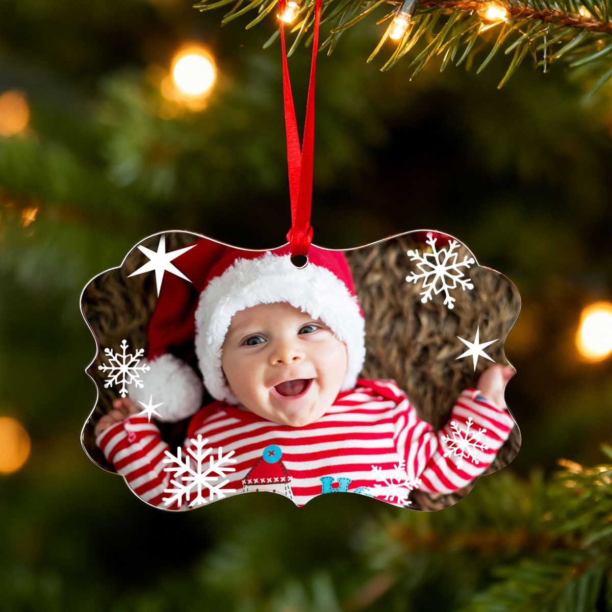 Personalized Photo Christmas Ornaments with Snowflake