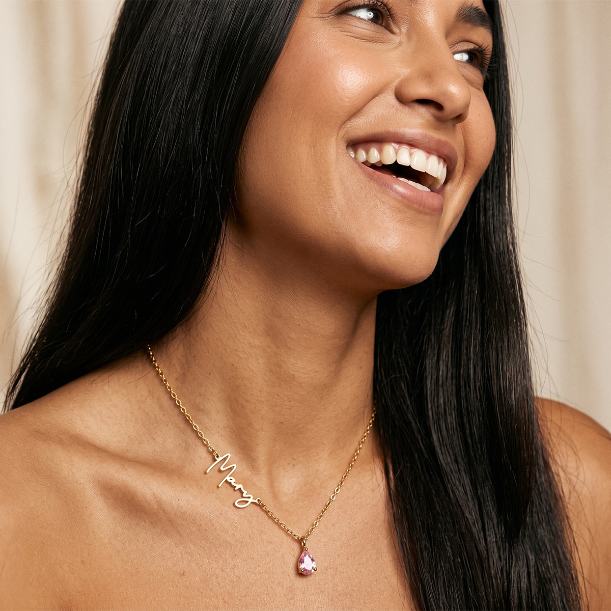 Custom Sideways Name Birthstone Necklace for Women