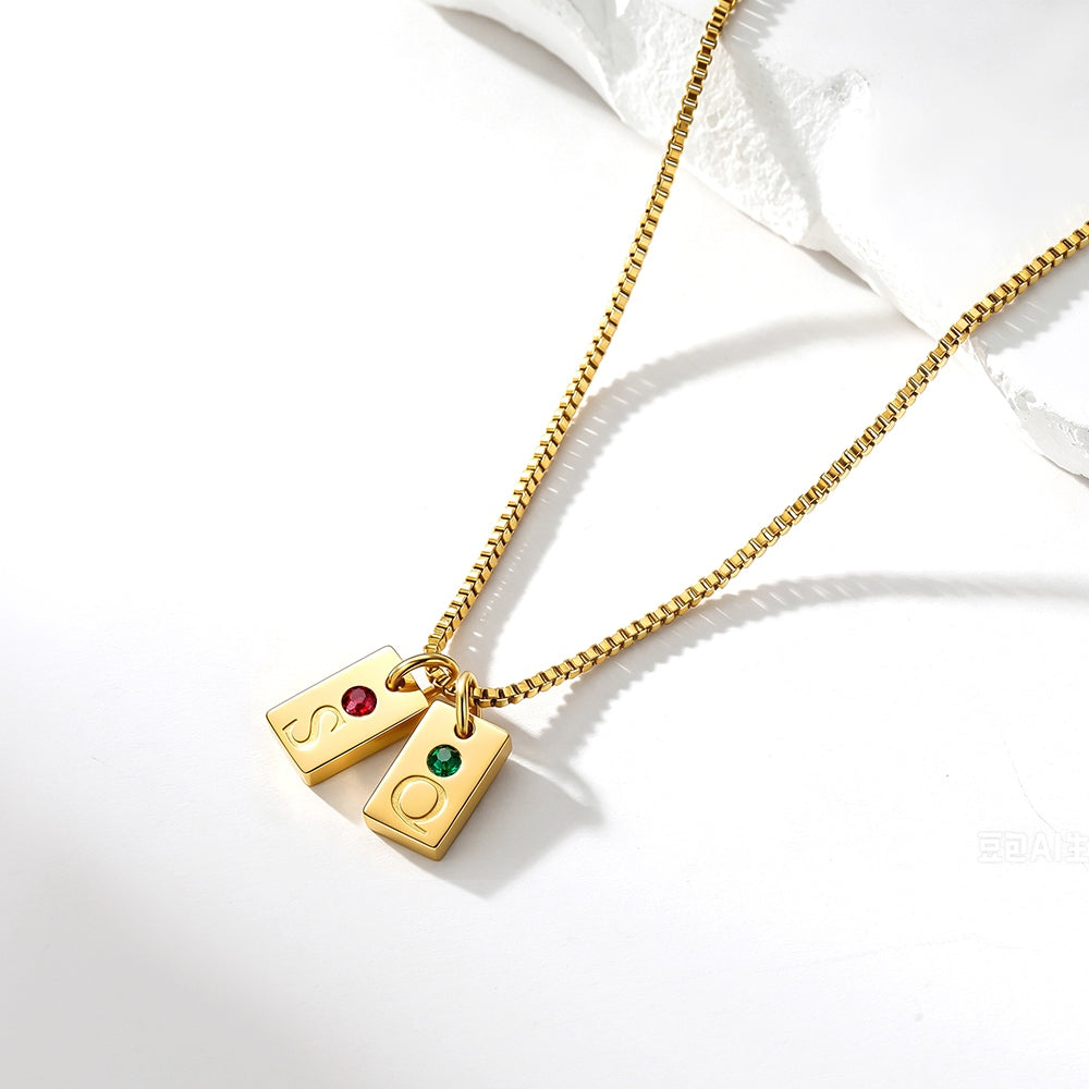 Personalized Initial Birthstone Tag Necklace for Women