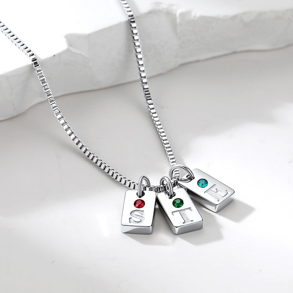 Personalized Initial Birthstone Tag Necklace for Women