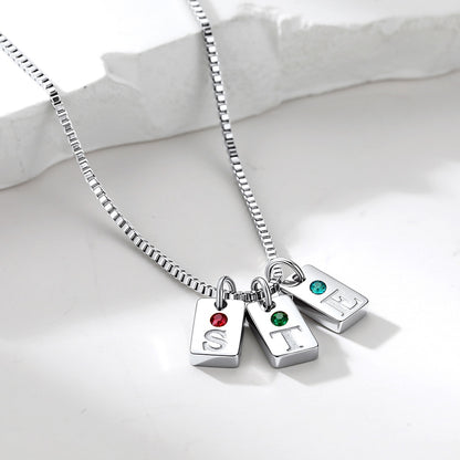 Personalized Initial Birthstone Tag Necklace for Women
