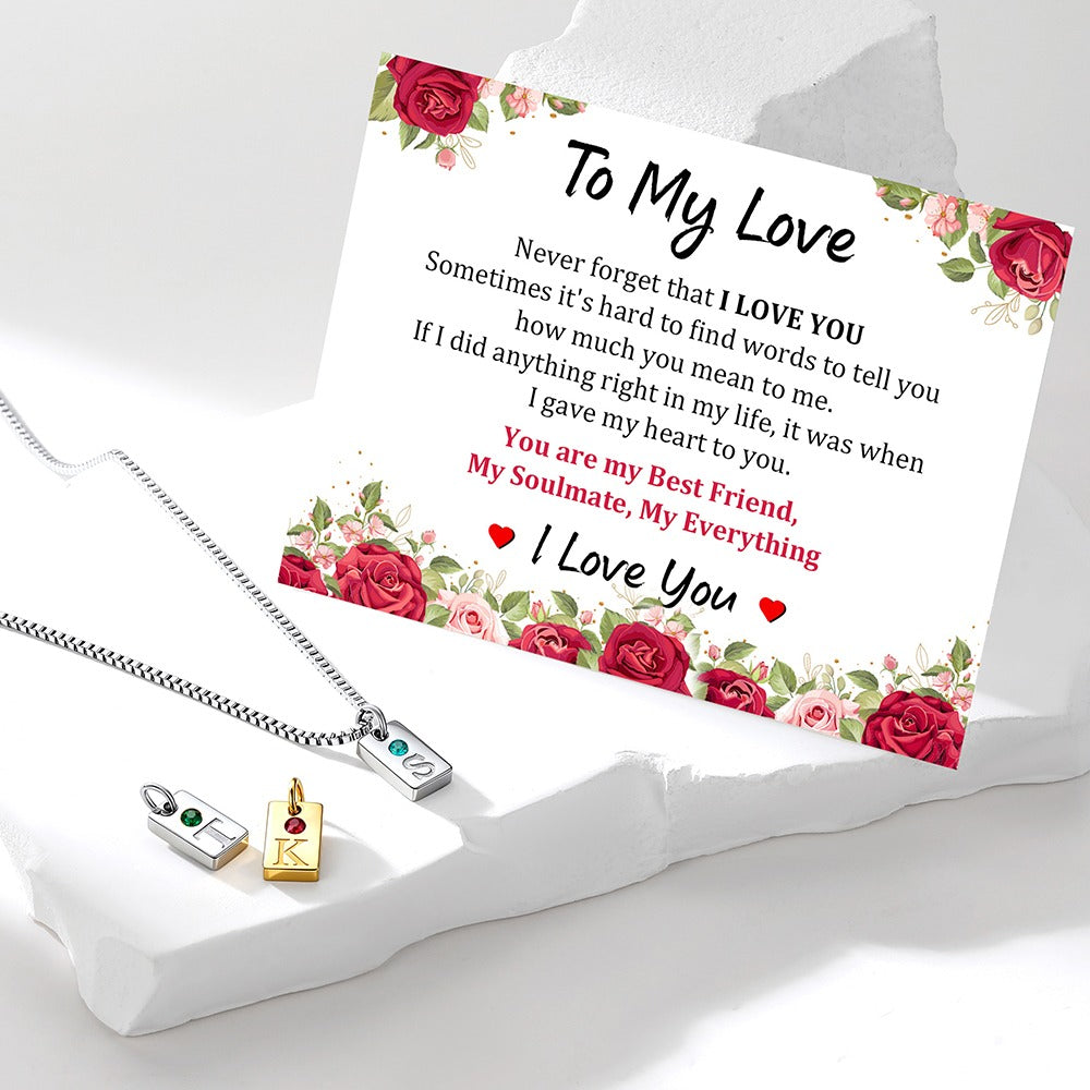 Personalized Initial Birthstone Tag Necklace for Women