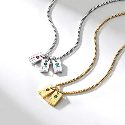 Personalized Initial Birthstone Tag Necklace for Women