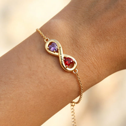 Bracelet personnalisé avec pierre de naissance et amour infini pour femme