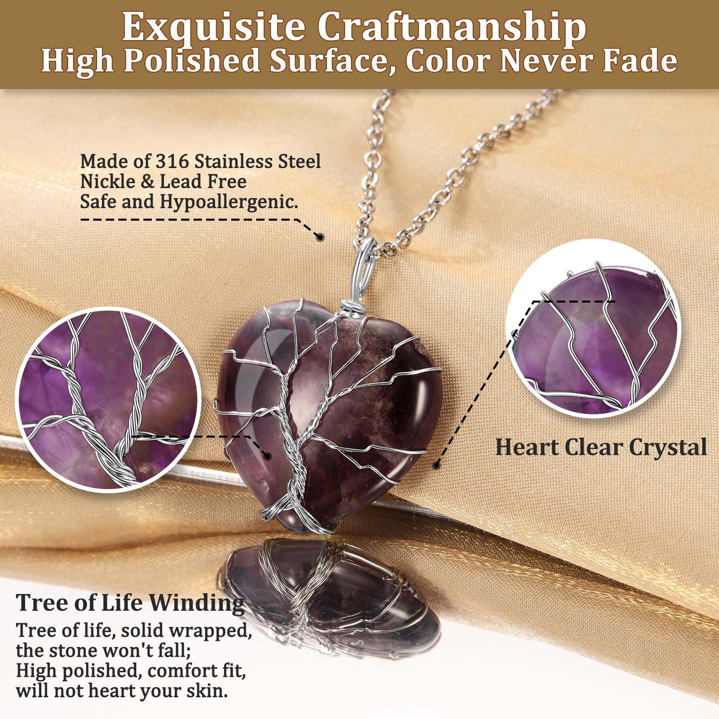 Tree Of Life Wrapped Heart Crystal Necklace