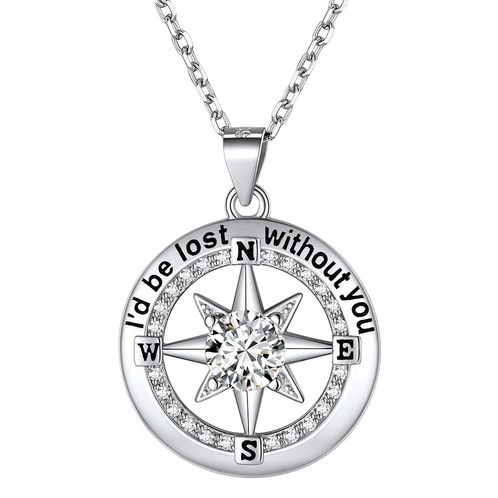 925 Sterling Silver North Star Compass Birthstone Necklace