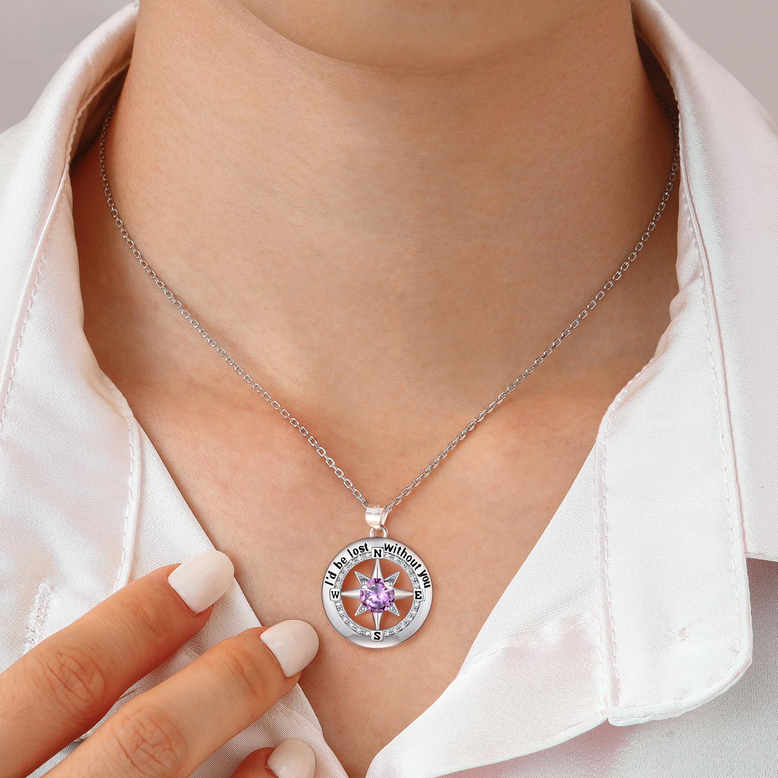 925 Sterling Silver North Star Nautical Compass Necklace for women