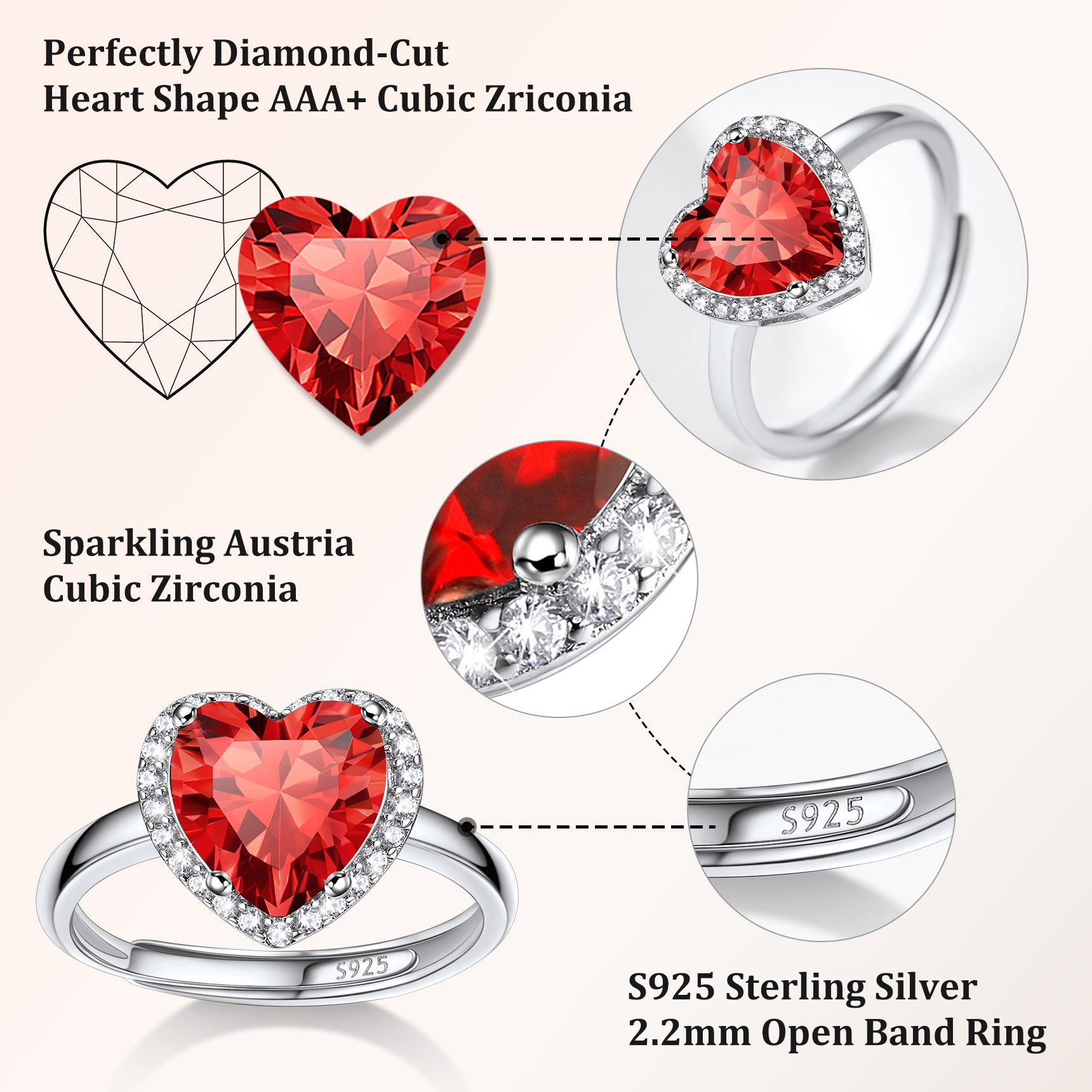 Silver Heart Halo Birthstone Ring