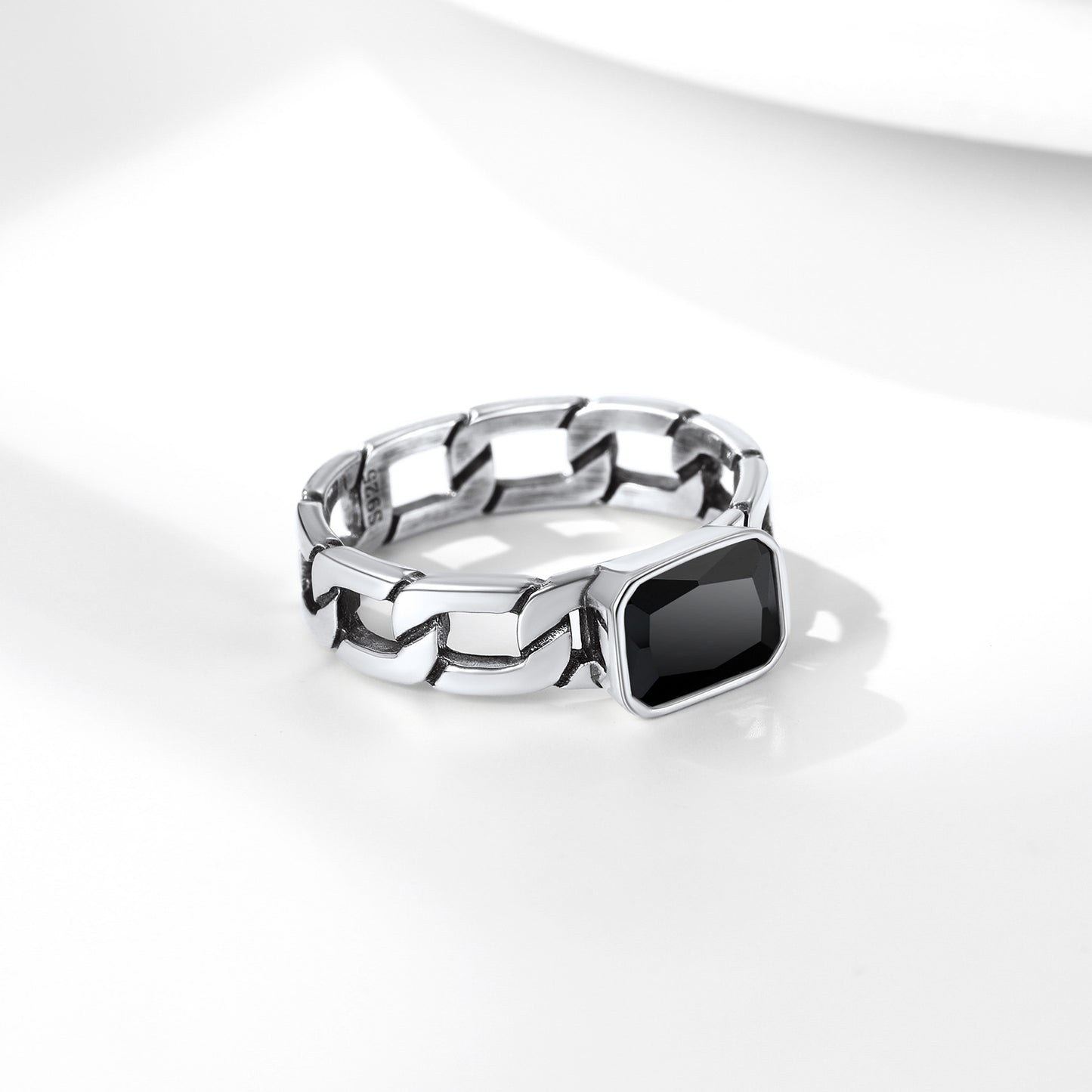 Vintage Silver Black Cubic Zirconia Chain Ring