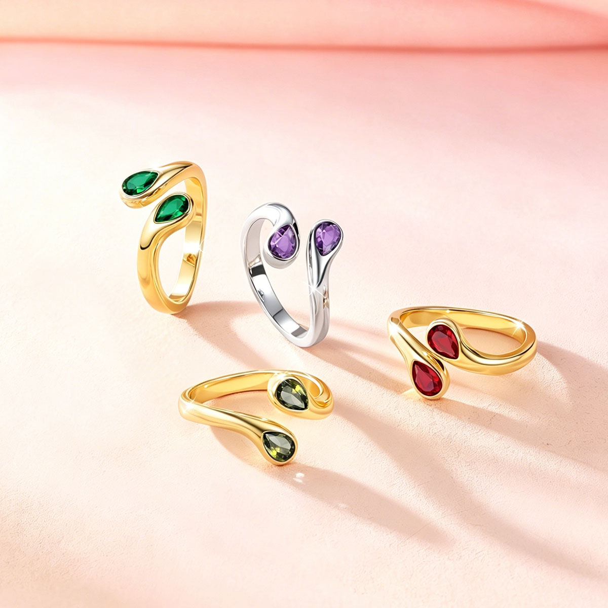 Custom Teardrop Birthstone Adjustable Ring