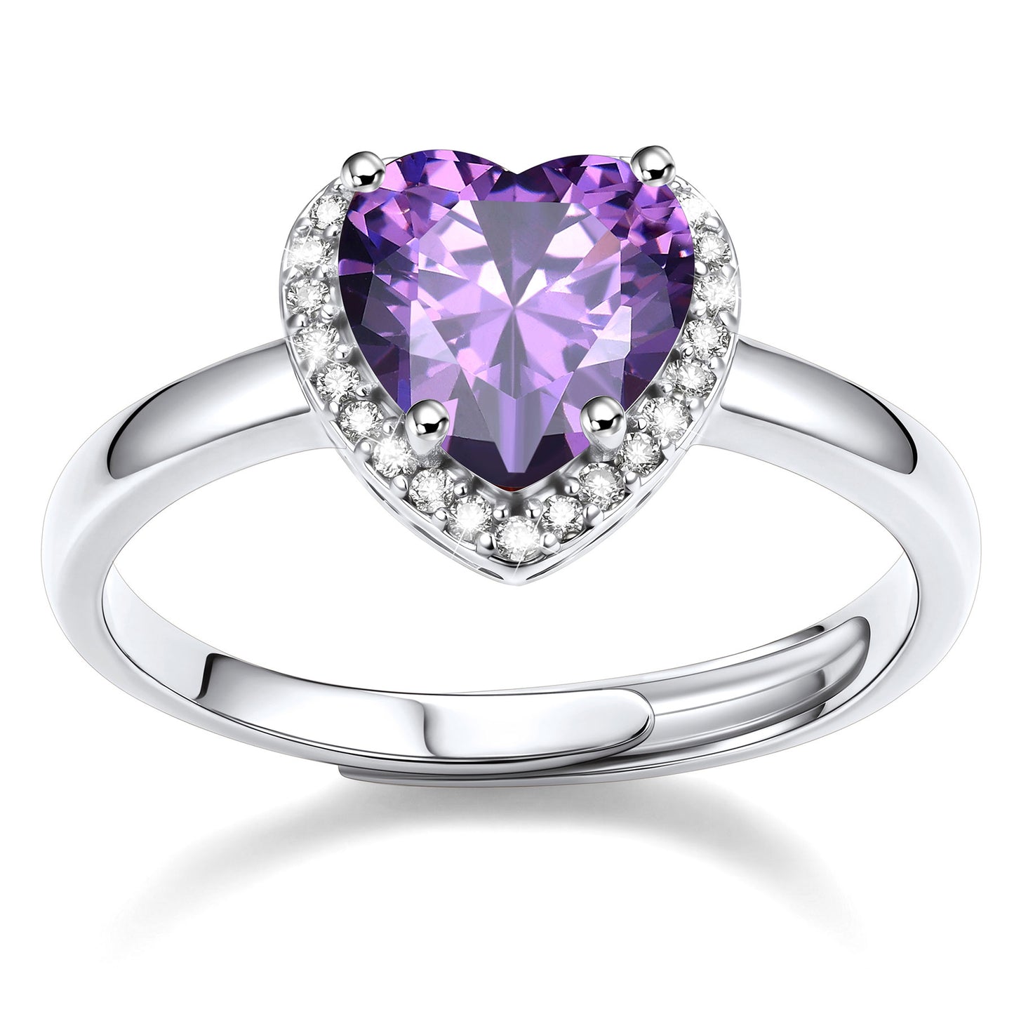 Heart Halo June Birthstone Promise Ring on a white background