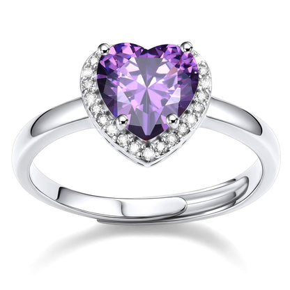 Heart Halo June Birthstone Promise Ring on a white background