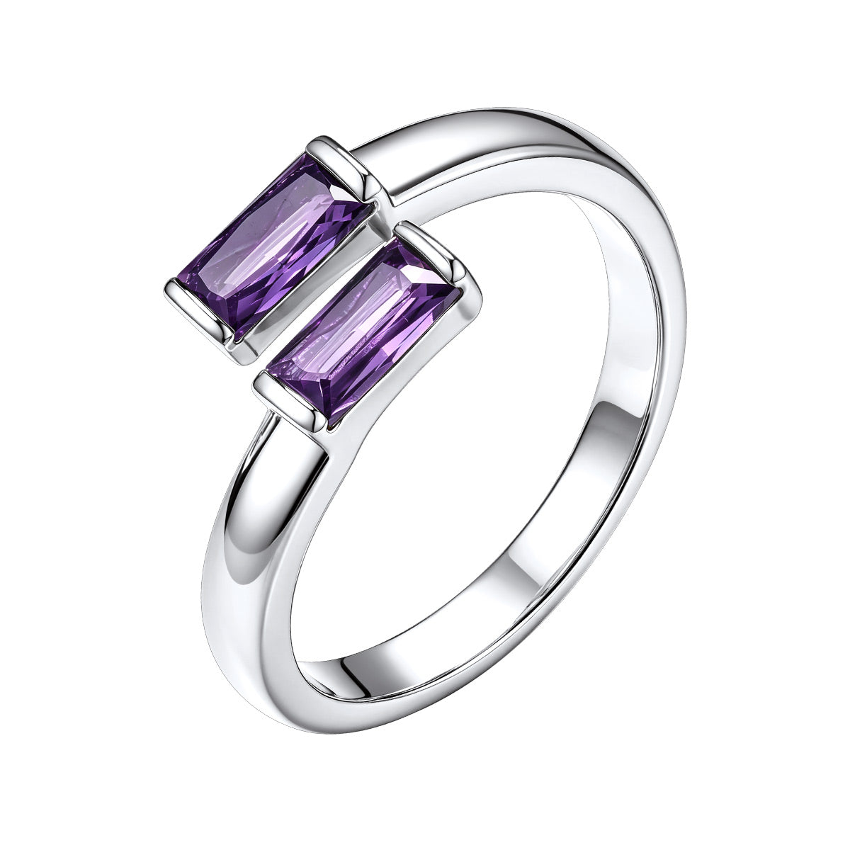 Baguette February Birthstone Rings  Adjustable Ring for Women