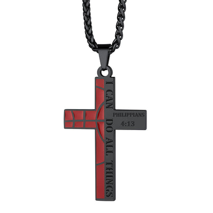Basketball Bible Verse Cross Necklace Black Plated
